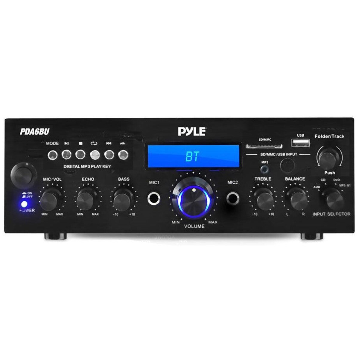 Pyle PDA6BU Bluetooth 200W Stereo Amplifier Receiver with Remote FM MP3 USB SD AUX Mic